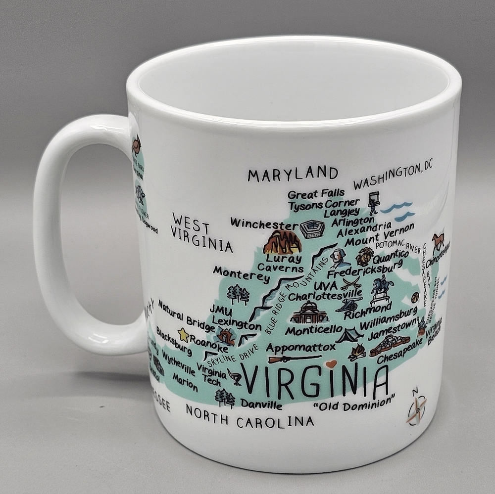 222 Fifth My Place VIRGINIA State Pictorial Map 28 oz. XL Porcelain Mug Cup